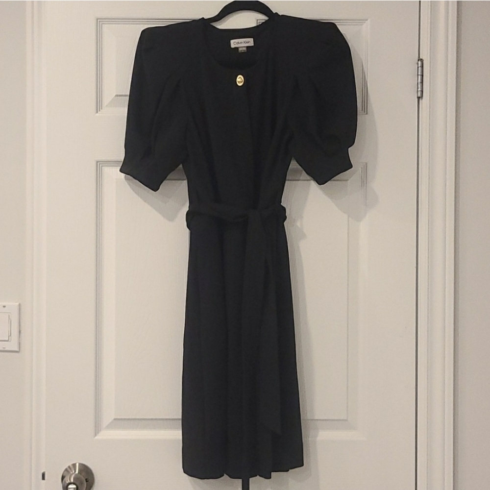 Calvin Klein Puff Sleeve Belted Shirt Dress
